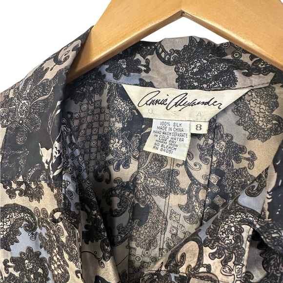 Annie Alexander | 100% Silk Button Down Long Sleeve Blouse | Paisley Art To Wear - Picture 2 of 5